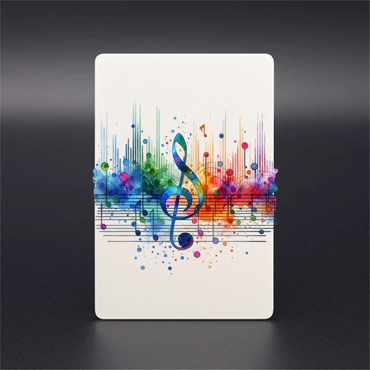 : Notenschlüssel mit bunten Musiknoten und Farb-Spektrum – Künstlerisches Design für Fotogeschenk