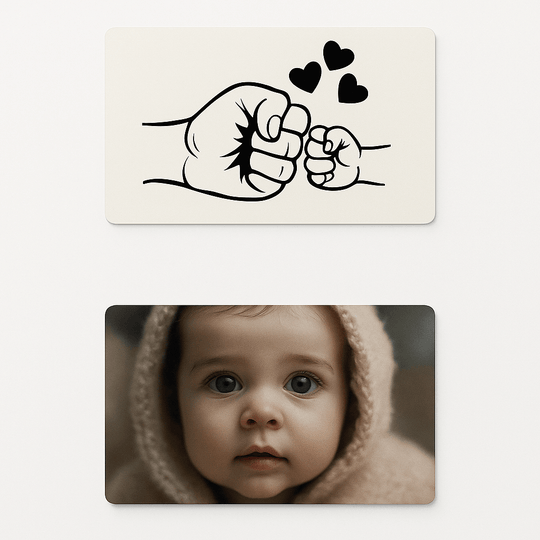 Foto-Karte aus Aluminium mit Babyfüß‑Motiven – gestaltbar mit Foto