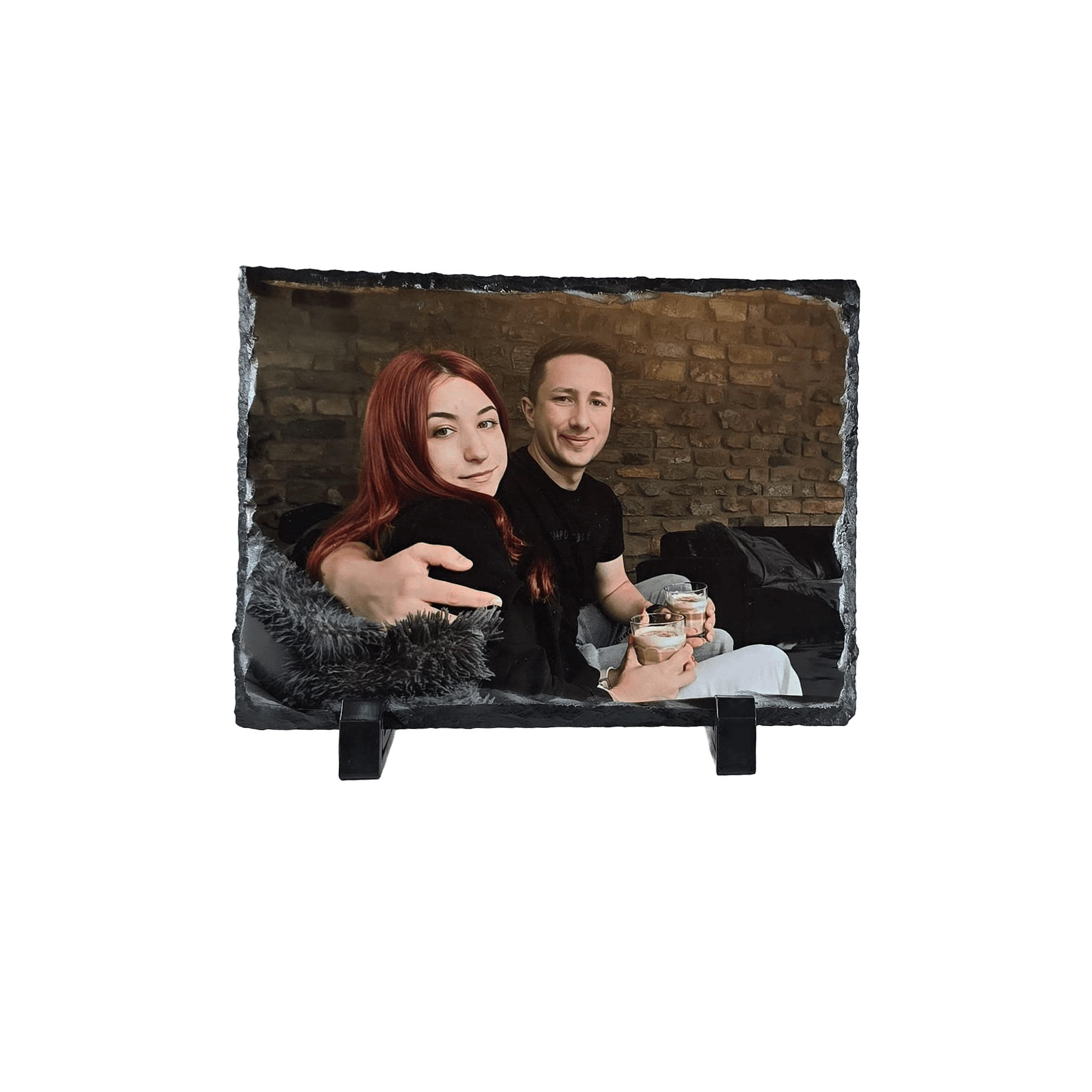 Personalisierbare Schieferplatte 15x20 cm mit Foto und Aufsteller, handgefertigt aus Naturstein