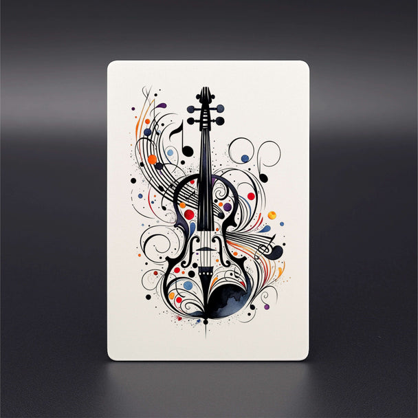 Künstlerisches Design einer Violine mit bunten Noten – Musikmotiv für personalisierte Foto-Karte