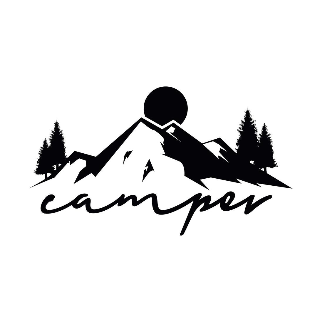 Outdoor Sticker Design mit Bergsilhouette und Schriftzug Abenteuer beginnt