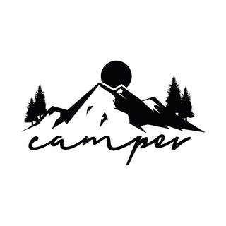 Outdoor Sticker Design mit Bergsilhouette und Schriftzug Abenteuer beginnt