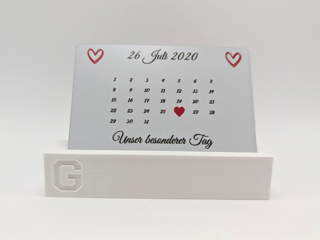 Foto-Kalender im Kartenhalter – personalisiertes Geschenk mit Wunschdatum