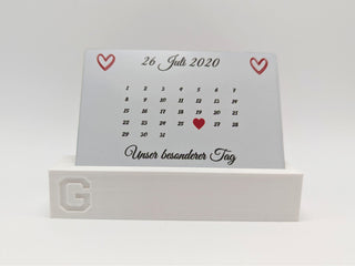 Foto-Kalender im Kartenhalter – personalisiertes Geschenk mit Wunschdatum