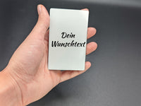 Foto-Visitenkarte aus Aluminium – Rückseite mit vertikalem Wunschtext