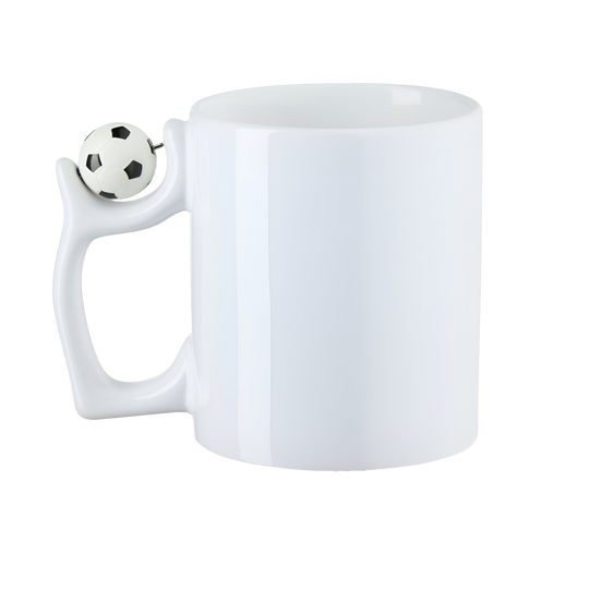Rückseite der Fußball-Tasse mit originellem Henkel in Ballform