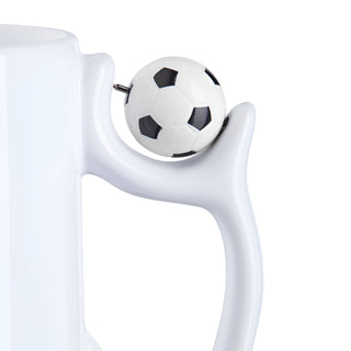 Weiße Keramiktasse mit beweglichem Mini-Fußball im Henkel – Geschenk für Sportfans