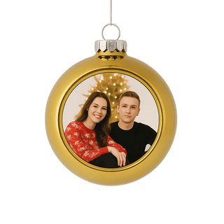 Goldene Weihnachtskugel mit Foto und austauschbarer Metallplatte