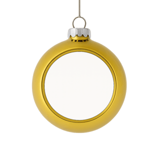 Personalisierte goldene Weihnachtskugel mit Foto – Vorderansicht auf weißem Hintergrund
