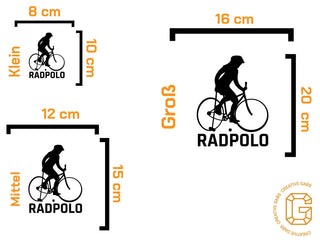 Übersicht der verfügbaren Aufklebergrößen für Radpolo Fans