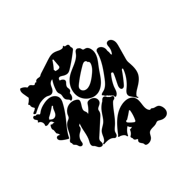 Schwarzer Umriss-Aufkleber von Rumänien mit dem Schriftzug „România“ – Designansicht