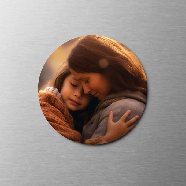Personalisierter runder Fotomagnet mit Mutter und Tochter – emotionale Familienerinnerung