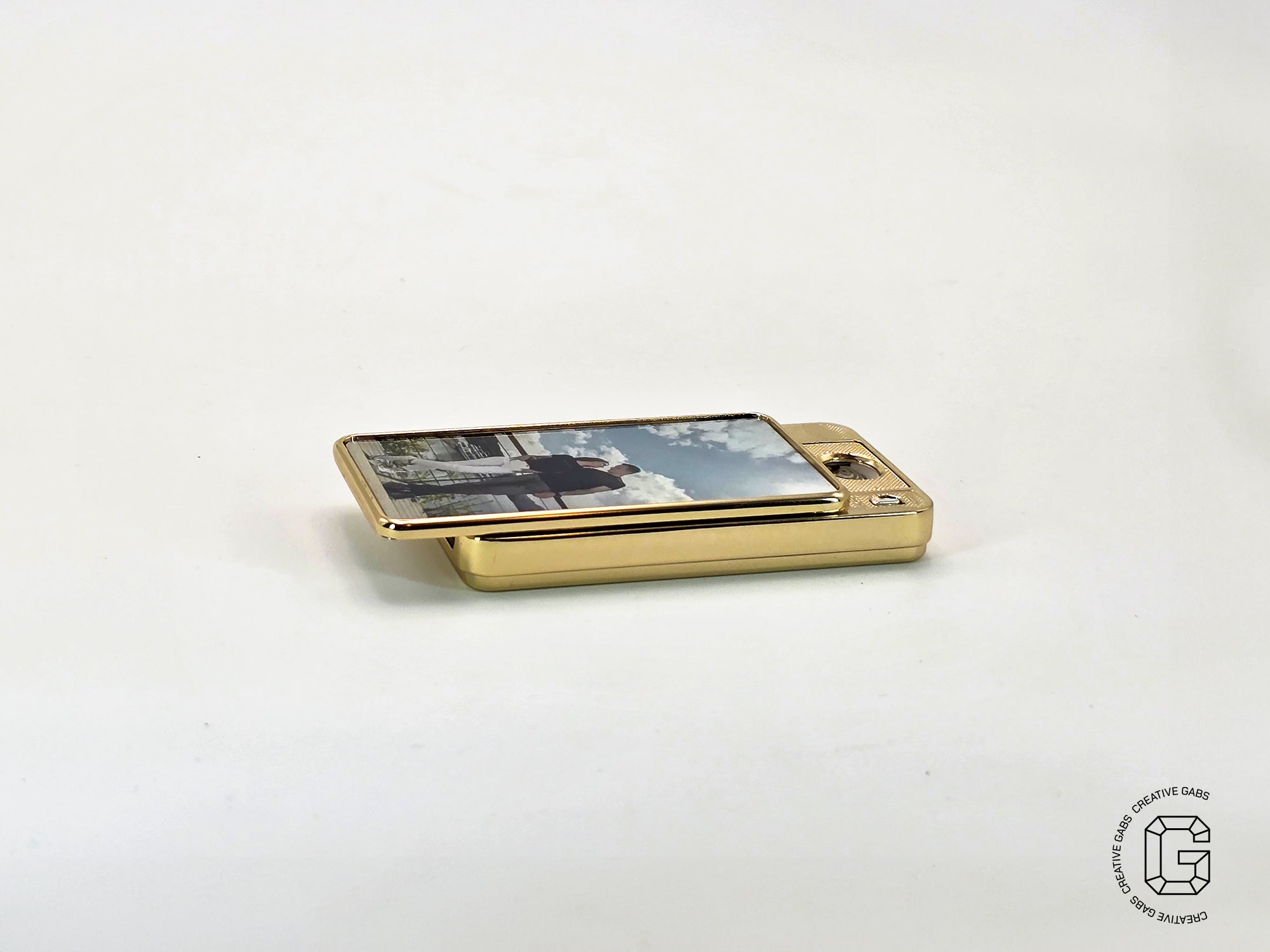 Wiederaufladbares USB Feuerzeug in Gold mit persönlichem Foto